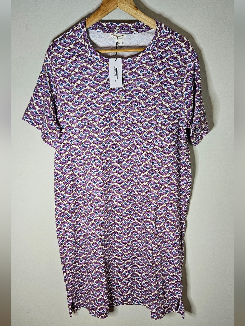 Vera Bradley Henley Night Dress Purple Blue Cotton Knit Women's XS NWT